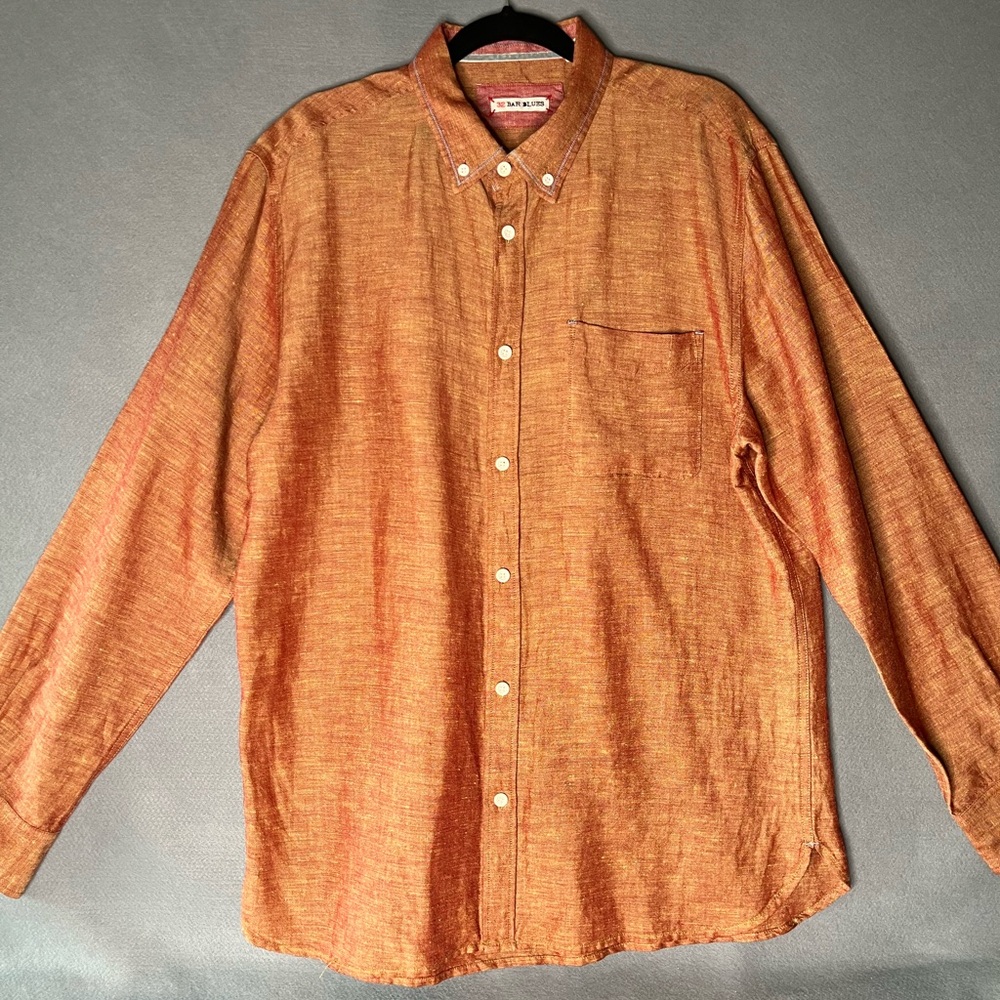 Men's Linen Blend Button Down Long Sleeve Shirt by "32 Bar Blues".  Sz Lrg